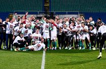 A magyar labdarúgó válogatott játékosai és a stáb az Eb-re való kijutást ünneplik Szófiában a Bulgária elleni 2-2-es mérkőzés után 2023.11.16-án.