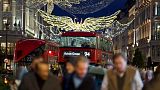 Christmas lights are displayed on Regent Street in London on Nov. 24, 2022.