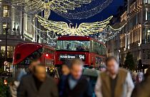 Christmas lights are displayed on Regent Street in London on Nov. 24, 2022.