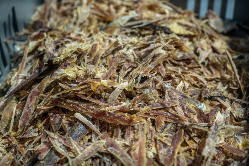 Dried fish at a canning factory in Isla Cristina, Spain