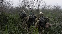 Des soldats ukrainiens sur la rive gauche du fleuve Dniepr.