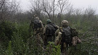 Ukrainian marines at the frontline close to the Dnipro river near Kherson, Ukraine, Saturday, Oct. 14, 2023. 