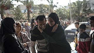 Palestinians wounded in the ongoing Israeli bombardment of the Gaza Strip arrive to a hospital in Khan Younis on Friday, Nov. 17, 2023. 