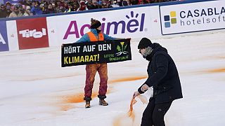 Klimaprotest beim Ski World Cup in Gurgl in Österreich