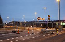 A fence is blocking the road to the closed empty Nuijamaa border station between Russia and Finland in Lappeenranta, Finland, Saturday, Nov. 18, 2023.