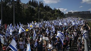 Az Izraelből elhurcolt túszok rokonainak tüntető menete 2023. november 18-án