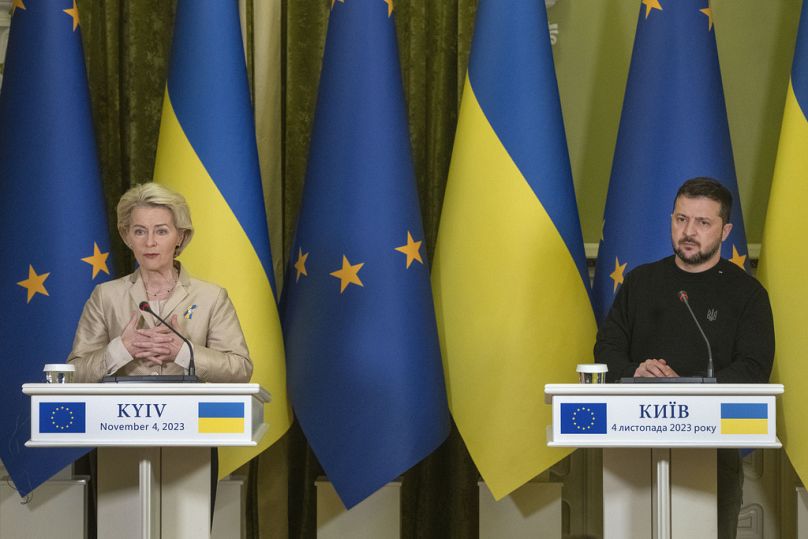H πρόεδρος της Κομισιόν Ούρσουλα Φον ντερ Λάιεν και ο ουκρανός ηγέτης Βολοντίμιρ Ζελένσκι