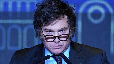 Presidential candidate Javier Milei speaks after his victory in a presidential runoff election in Buenos Aires, Argentina, Sunday, Nov. 19, 2023.