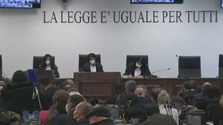 President of the court judge Brigida Cavasino reads verdicts of hundreds of people accused of membership in Italy's 'ndrangheta organized crime syndicate, Nov 20, 2023