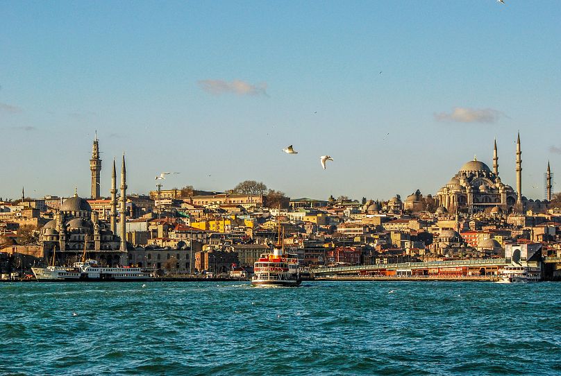 The Süleymaniye Mosque sits overlooking the Bosphorus strait.