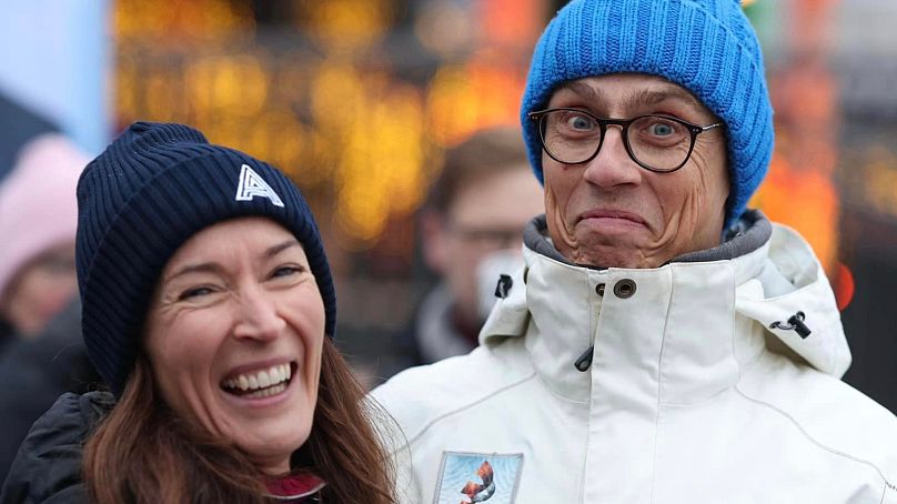 National Coalition Party candidate Alex Stubb and his wife Suzanne Innes-Stubb on the campaign trail, 18 November 2023