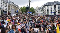 Gay Pride march in Paris, France.
