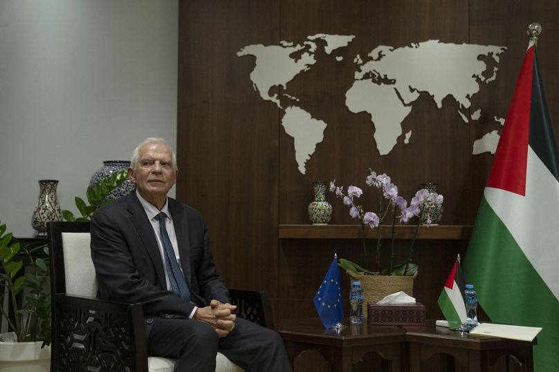 Palestinian Prime Minister Mohammad Shtayyeh receives European Union's foreign policy chief Josep Borrell, at his office in the West Bank city of Ramallah, November 2023