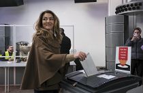 Dilan Yesilgoz-Zegerius, leader of the People's Party for Freedom and Democracy, known by Dutch acronym VVD, casts her ballot in Amsterdam, Netherlands, Wednesday, Nov. 22, 20