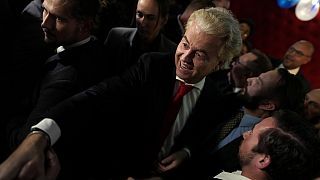 Geert Wilders, leader of the Party for Freedom, known as PVV, answers questions to media after announcement of the first preliminary results of general elections in The Hague,