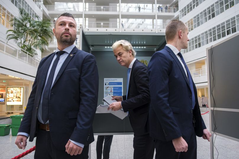 Geert Wilders, leader of the Party for Freedom, known as PVV, casts his ballot in The Hague, Netherlands, Wednesday, Nov. 22, 2023.