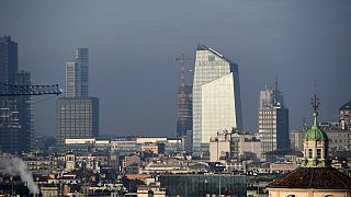 Picture taken from the roof of the Duomo in Milan shows the BNP Parisbas bank headquarters at the Porta Nuova district.