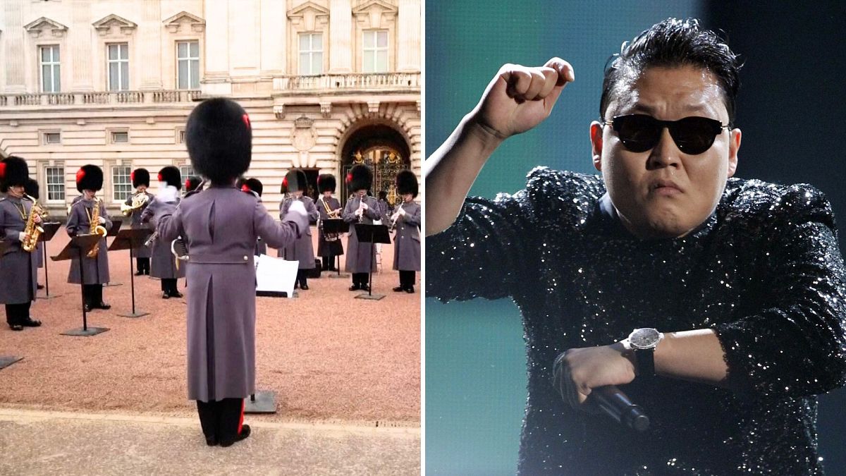 Video. Changing of the Guard play PSY's 'Gangnam Style' and BLɅϽKPIИK's  hits