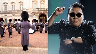 Changing of the guard play PSY's 'Gangnam Style' and Blackpink's hits