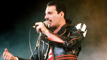 Freddie Mercury of the rock group Queen, performs at a concert in Sydney, Australia in 1985