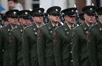 The Irish Defense Forces Guard of Honour march at Dublin Castle.