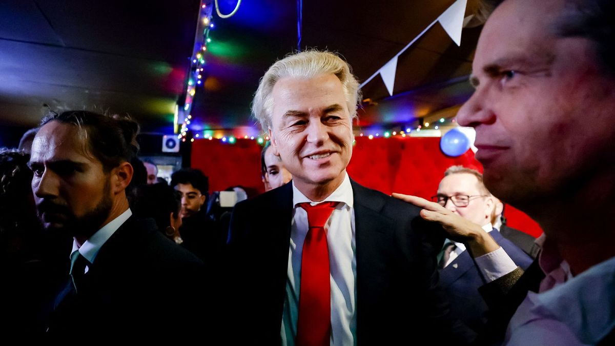 PVV leader Geert Wilders reacts to the results of the Dutch election on Wednesday night.