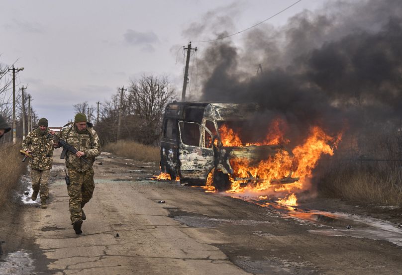 Ukrayna'nın Donetsk bölgesi Bahmut yakınlarında bir Rus insansız hava aracı saldırısı