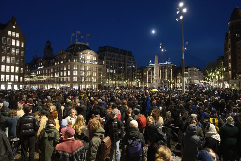 Tüntetés Amszterdamban a Szabadságpárt választási győzelme miatt (2023. november 24.)