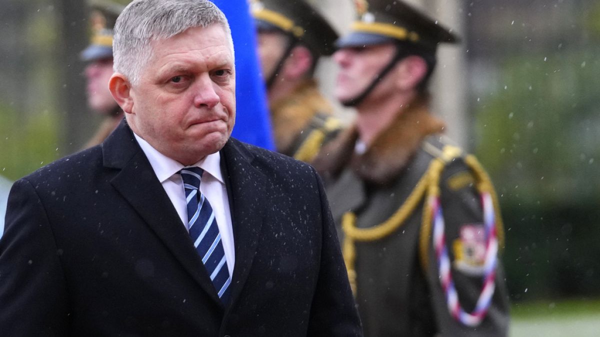 Slovakia's Prime MInister Robert Fico arrives to meet with Czech Republic's Prime Minister Petr Fiala in Prague, Czech Republic, Friday, Nov. 24, 2023