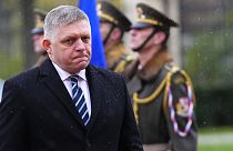 Slovakia's Prime MInister Robert Fico arrives to meet with Czech Republic's Prime Minister Petr Fiala in Prague, Czech Republic, Friday, Nov. 24, 2023
