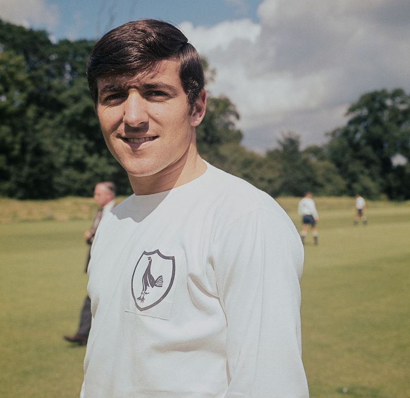 Terry Venables poses wearing Spurs kit during a training session in 1966