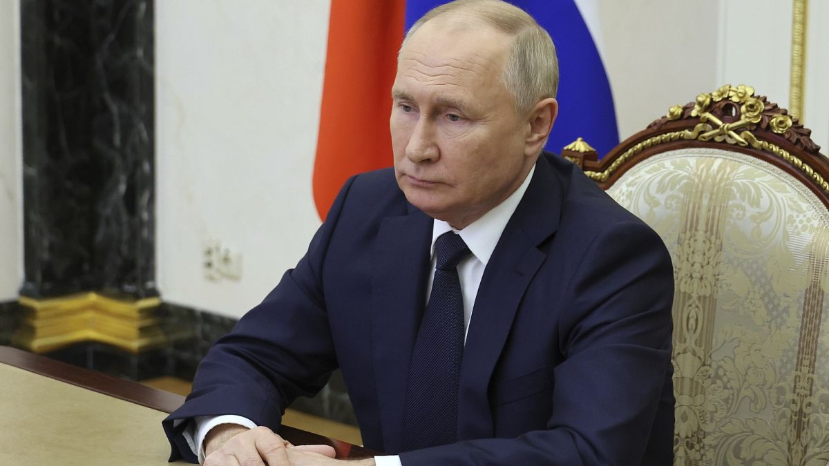 Der russische Präsident Wladimir Putin leitet eine Sitzung des Sicherheitsrates in Moskau, Russland, Freitag, 24\. November 2023\. 