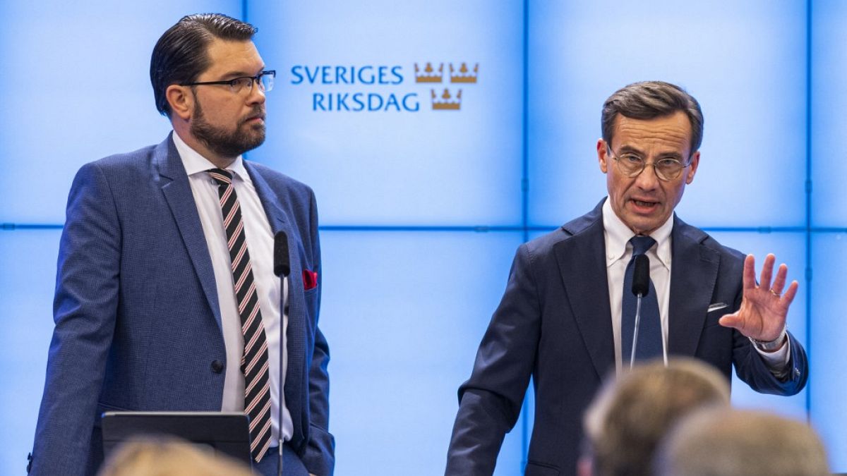 Aşırı sağcı lider Akesson (solda) ve Başbakan Ulf Kristersson