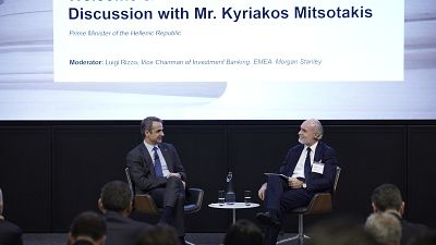 Ο Κυριάκος Μητσοτάκης μιλάει στο συνέδριο της Morgan Stanley και του Χρηματιστηρίου Αθηνών, στο Λονδίνο 