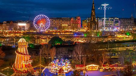 A Christmas market in Edinburgh, Scotland.