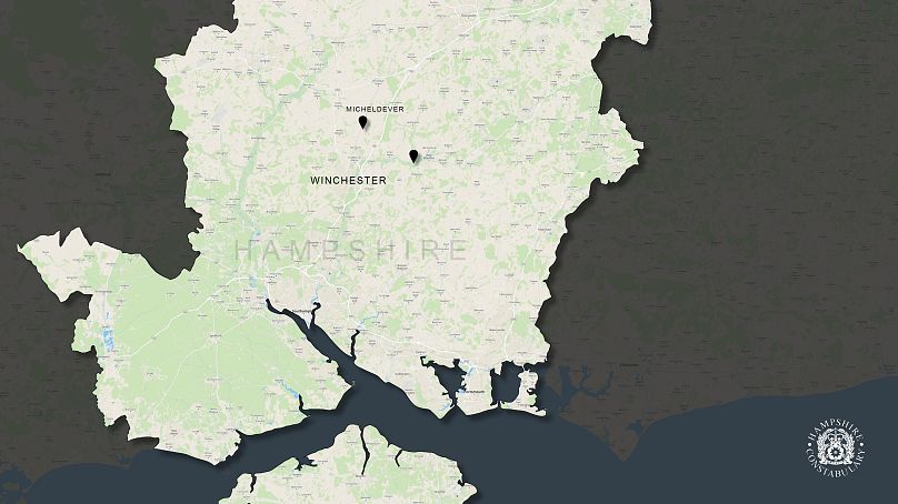 Une carte du Hampshire montrant l'endroit où le corps a été retrouvé