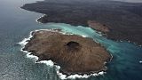 An aerial view of Sombrero Chino Island, Galapagos Islands, Ecuador