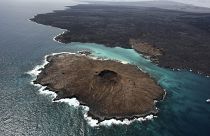 Vue aérienne de l'île de Sombrero Chino, îles Galapagos, Équateur