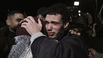 Palestinian prisoner Mohammad Hamamreh is greeted after being released in the West Bank town of Ramallah, early Wednesday Nov. 29, 2023. 
