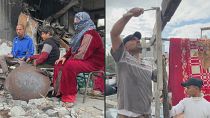 شاب فلسطيني يجلس أمام منزل ذويه المدمر جراء القصف الإسرائيلي في جباليا في غزة
