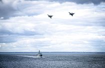 In this photo provided by the Swedish Armed Forces on Tuesday, Aug. 25, 2020, troops patrol by both air and sea in the Baltic Sea region. 
