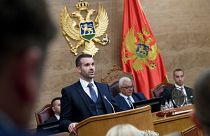 Montenegro's newly elected Prime Minister Milojko Spajic addresses the parliament in Podgorica early hours on October 31, 2023. 
