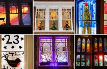 Displays from Whitehall Park's living advent calendar in London, UK.