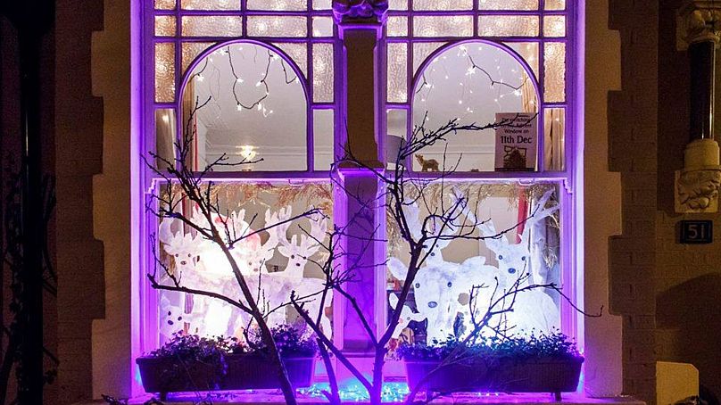 A window decorated for Whitehall Park's living advent calendar in London.