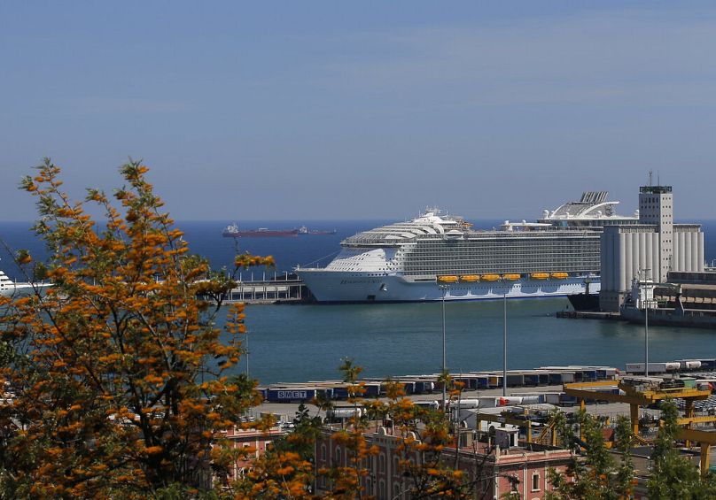 A view of the "Harmony of the Seas" ship docked in Barcelona, June 2016