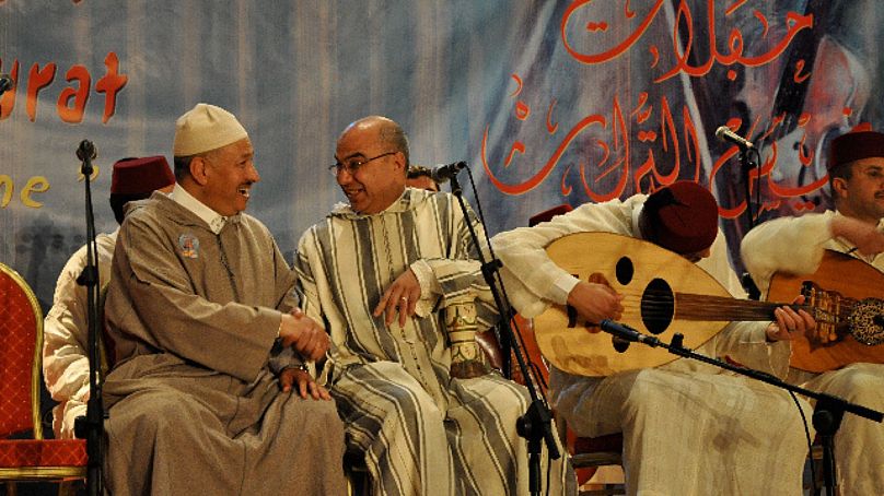 Musicians perform on stage at the Fez Sacred Music Festival