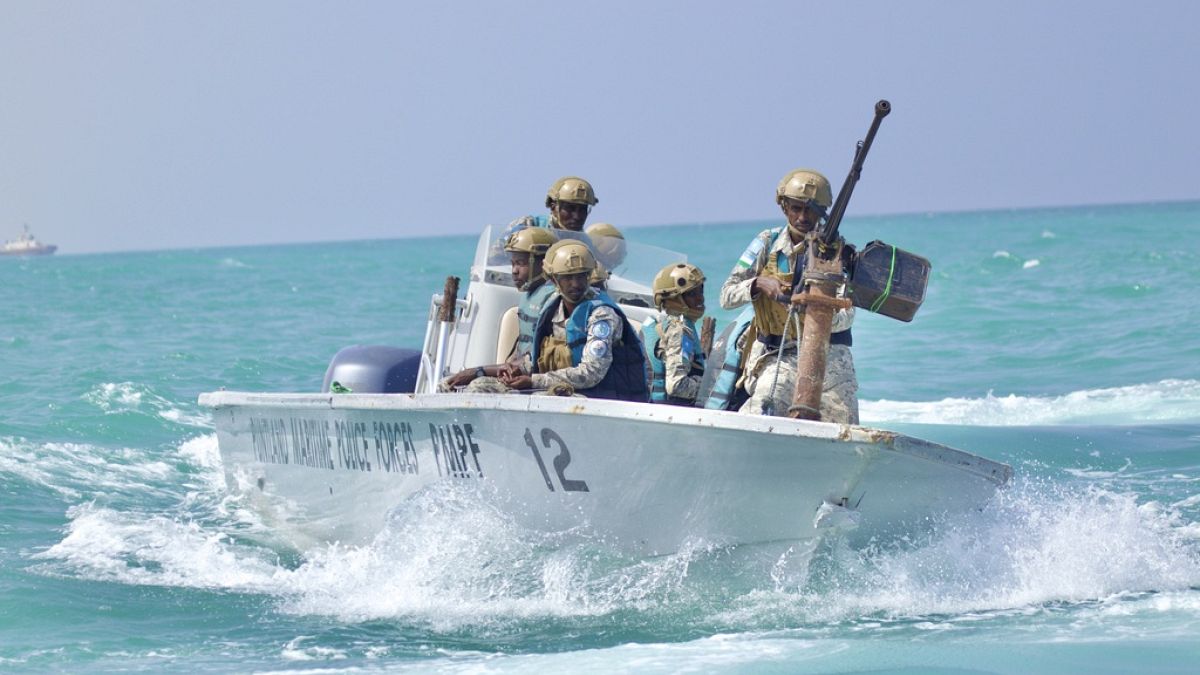 Somalische Seepolizei (PMPF) patrouilliert im Golf von Aden vor der Küste des halbautonomen Staates Puntland. 26. November 2023. 