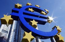  Euro sign is photographed in front of the European Central Bank in Frankfurt, Germany
