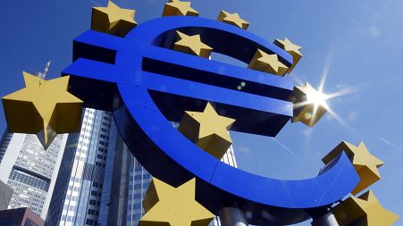 Euro sign is photographed in front of the European Central Bank in Frankfurt, Germany. 