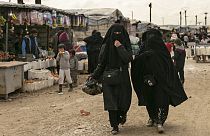 Women shop in the marketplace at al-Hol camp, home to families of Islamic State fighters, in Hasakeh province, Syria, on March 31, 2019